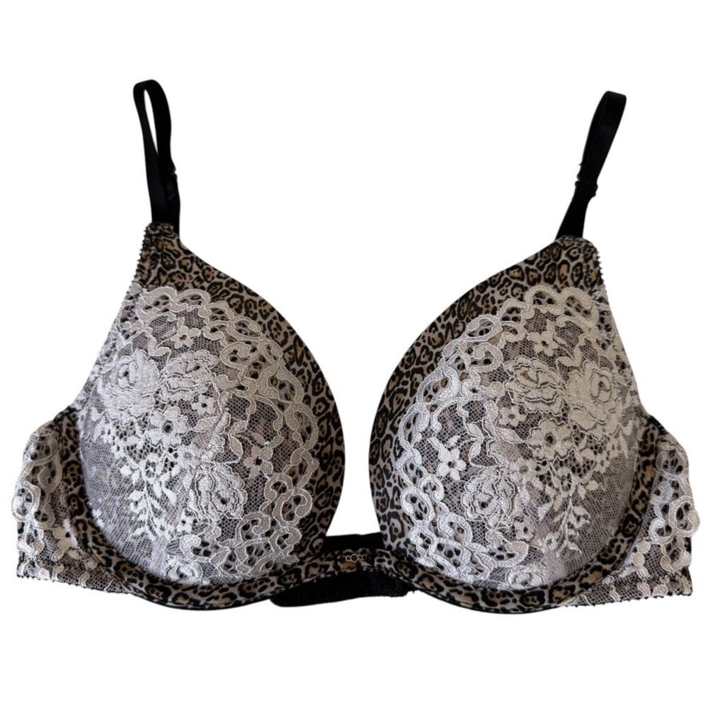 Victoria's Secret Push-Up Lined Bra Leopard Print With White Lace Accent Sz 32C